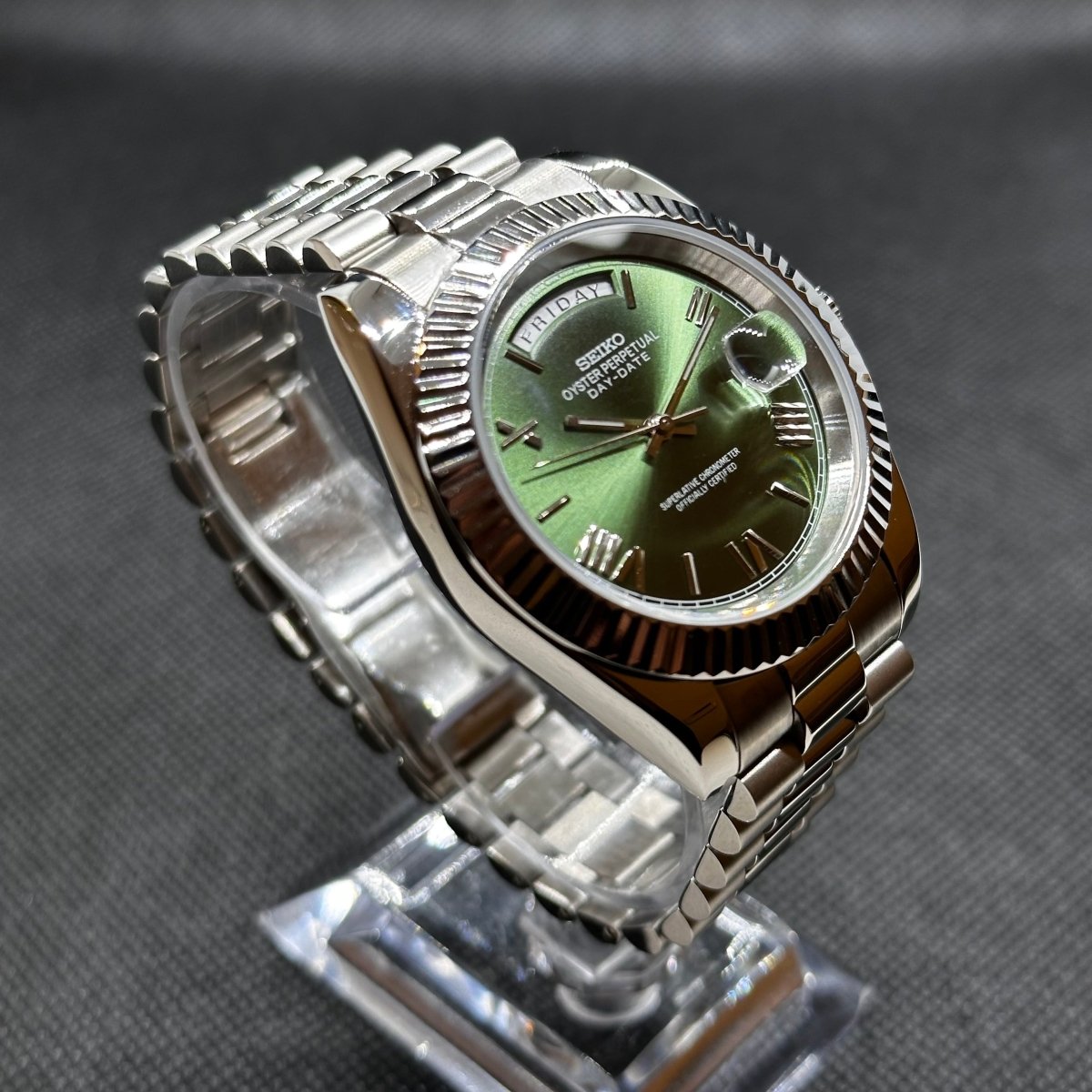 Day - Date Mod "Green Roman" Watch - Medford Mods
