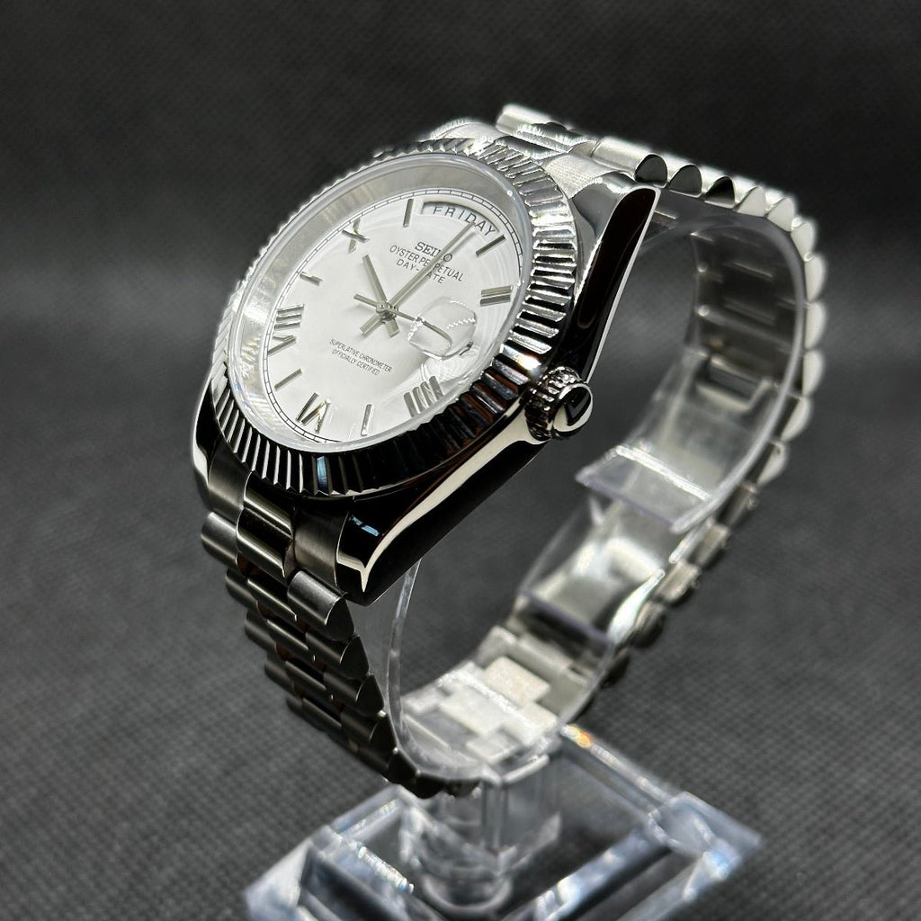 Day - Date Mod "White Roman" Watch - Medford Mods