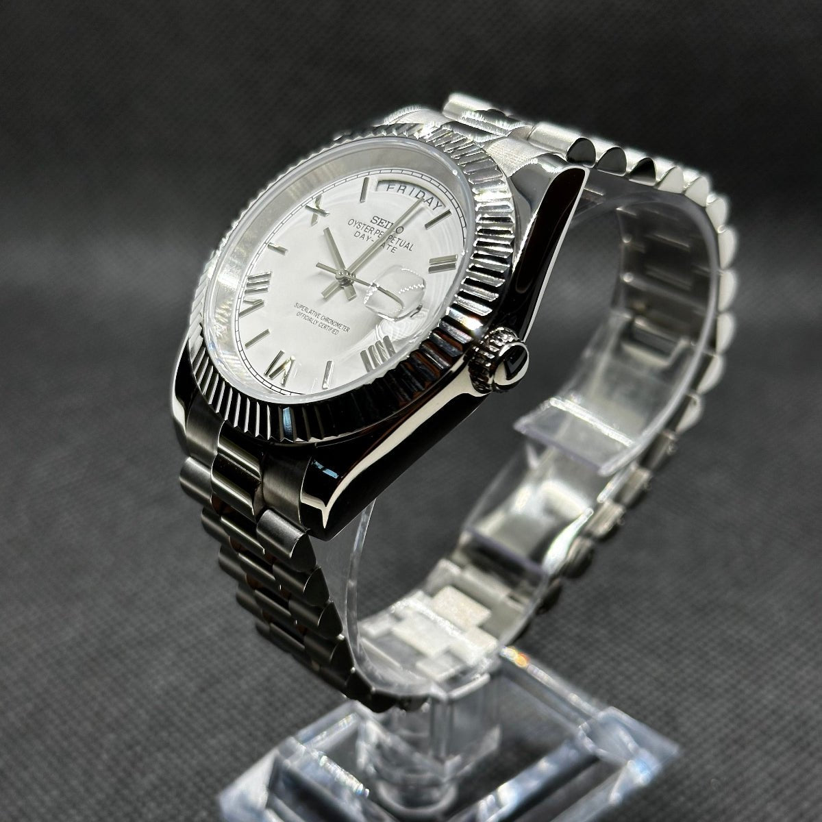 Day - Date Mod "White Roman" Watch - Medford Mods