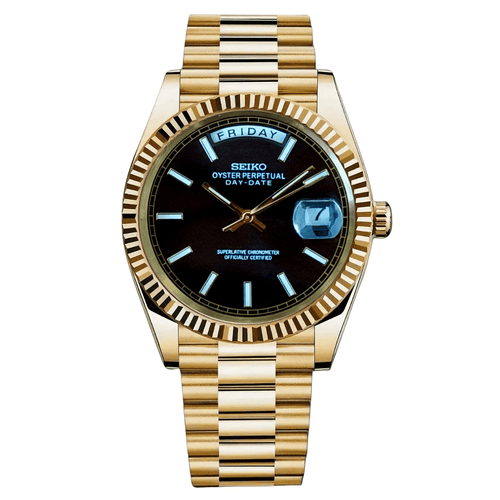 Day - Date Mod "Yellow Gold/Black" Watch - Medford Mods
