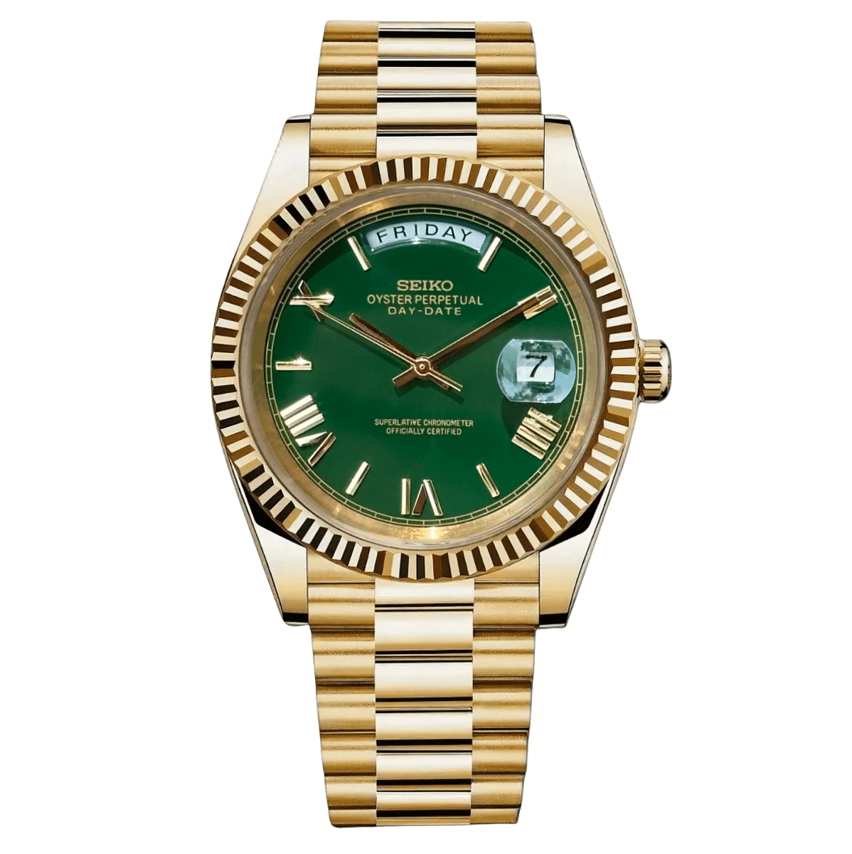 Day - Date Mod "Yellow Gold/Green" Watch - Medford Mods
